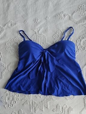 Time and Tru Royal Blue Tie-Front Swim Tankini Top